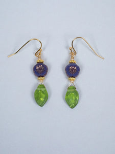 Flower and Leaf Earrings with Two Beads